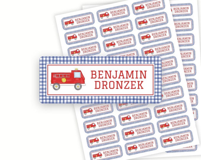 Personalized Firetruck School Name Labels