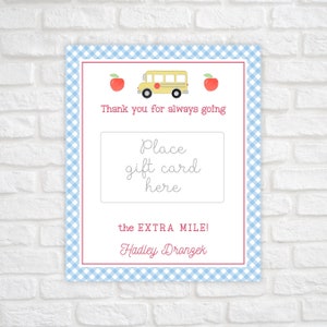 Printable Teacher Gift Card Holder, Back to School Gift for Teacher, First Day of School Teacher Gift, Bus Driver Appreciation Gift Tag