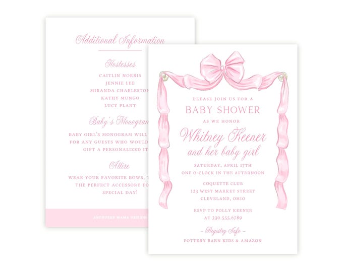 Pink Bow Baby Shower Invitation