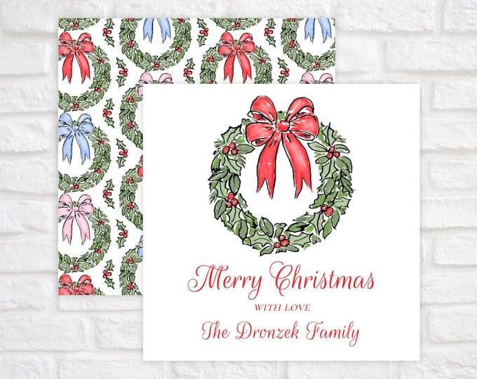 Red Bow Wreath Christmas Gift Tags