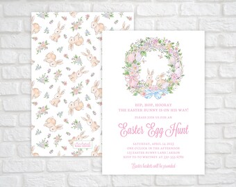 Ostereiersuche-Einladung, Ostereiersuche einladen, Osterparty-Einladung, Printable Osterhase-Eiersuche-Einladung, Osterkranz