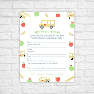 Get to Know the Teacher Questionnaire, Teacher Favorite Things Printable, Get To Know Your Teacher, Back to School, School Supplies Teacher