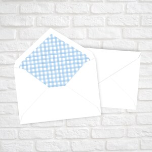 Printable Envelope Liners, Blue Gingham Envelope Liner, Watercolor A7 A2 Envelope Liner Download, Gingham Envelope Liner Template