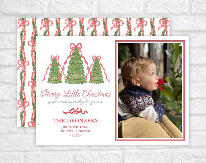 Printable Red Bow Christmas Tree Photo Card