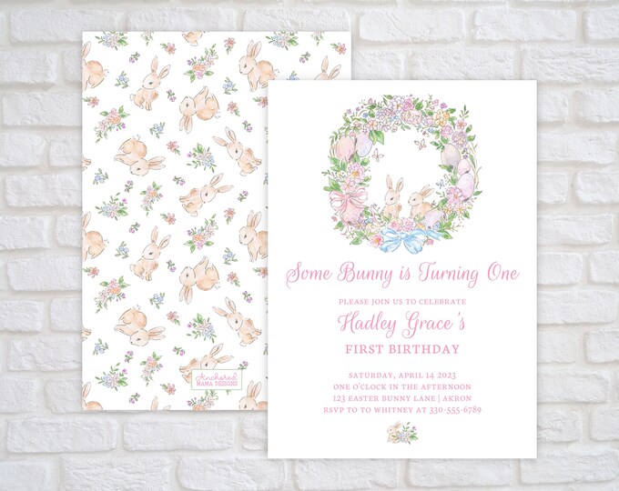 Bunny Wreath Birthday Invitation