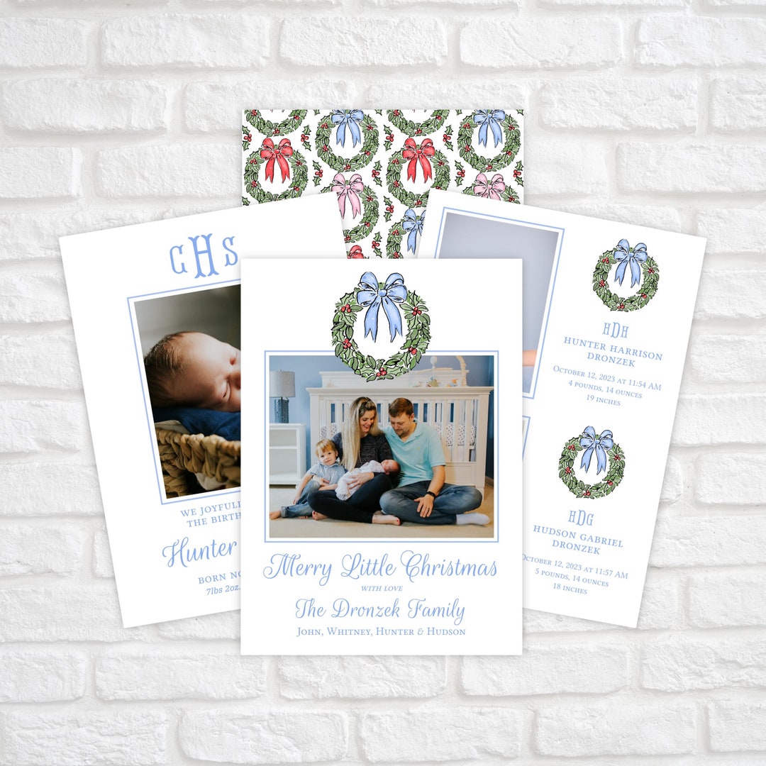 Baby Announcement Christmas Card, Printable Twin Boy Birth Announcement