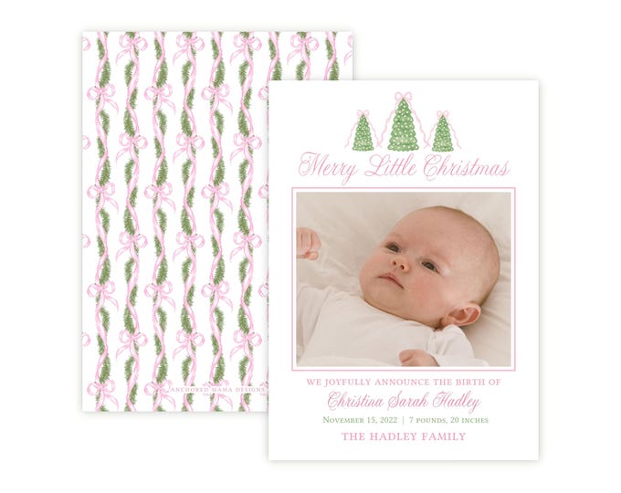 Pink Birth Announcement Christmas Card