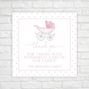 Printable Baby Girl Thank You Tags, Labor and Delivery Nurse Thank You Tag, NICU Nurse Thank You Tag, New Baby Gift Tag