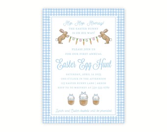 Printable Easter Egg Hunt Invitation Template, Watercolor Easter Bunny Invite, Kids Easter Party Invitation, Editable Digital Download
