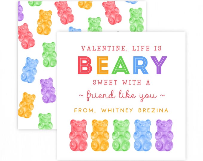 Printable Rainbow Gummy Bear Valentine Tag