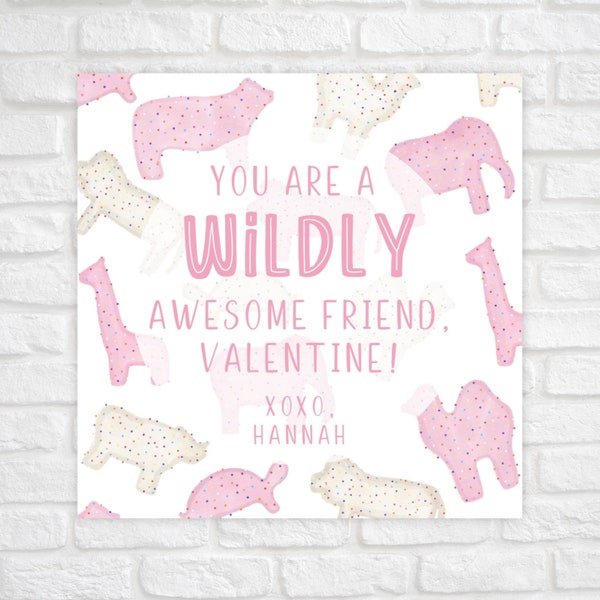 Printable Valentine Cards for Kids, Animal Cookie Valentine Tag, Classroom Valentines, Animal Cracker Valentine Tag, Preschool Valentines