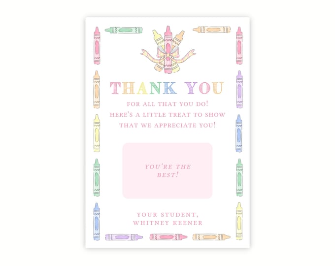 Printable Crayon Border Teacher Appreciation Gift Card Holder