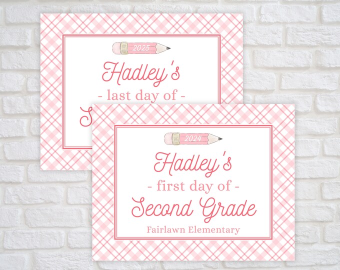 Printable Pink Plaid and Pencil Back to School Sign