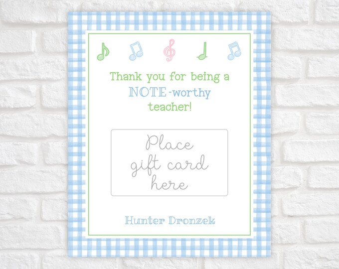 Teacher Gift Card Holder Printable, Music Teacher Appreciation Gift Tag, Daycare Teacher Appreciation Gift Tag, Printable Card Holder