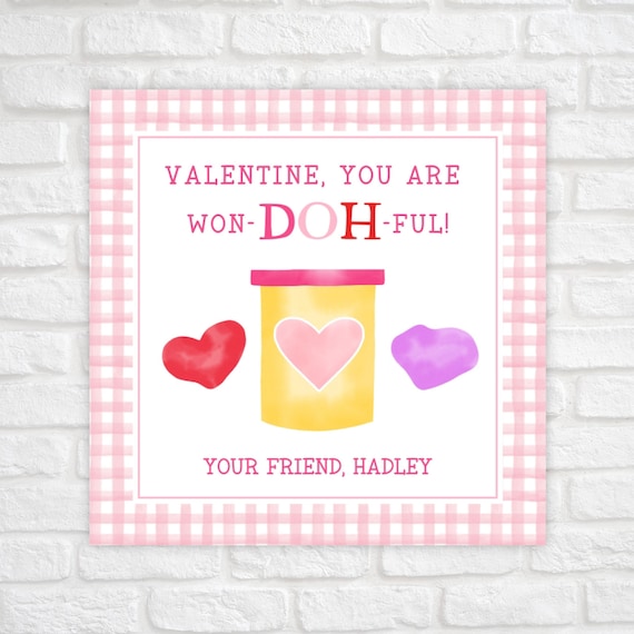 Printable Valentine Cards for Kids, Play Dough Valentine Tags, Play Doh Valentine Tags, Playdough Classroom Valentines, Valentine Favor Tag