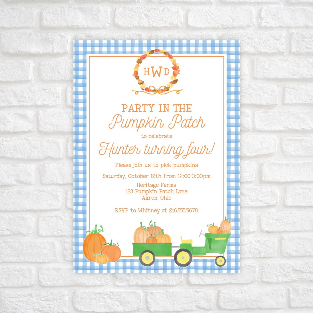 Printable Pumpkin Patch Birthday Invitation, Fall Autumn Birthday ...
