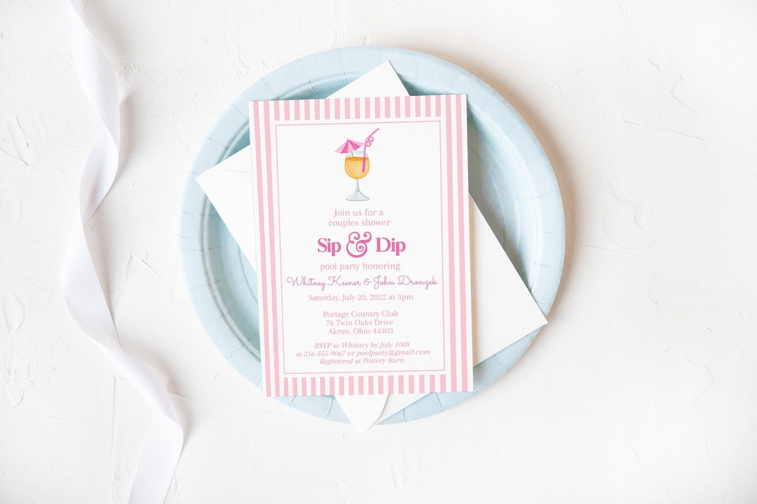 Sip and Dip Couples Pool Party Bridal Shower Invitation, Bachelorette