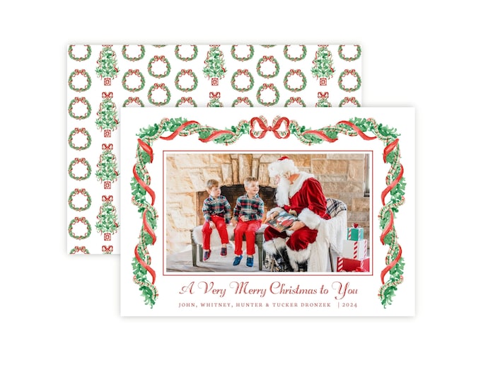 Watercolor Garland Christmas Photo Card Template