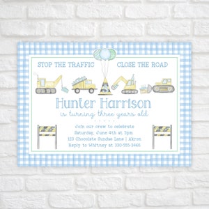 Construction Birthday Party Invitation, Watercolor 1st Birthday Construction Truck Invitation, Boys Construction Theme, Stop The Traffic