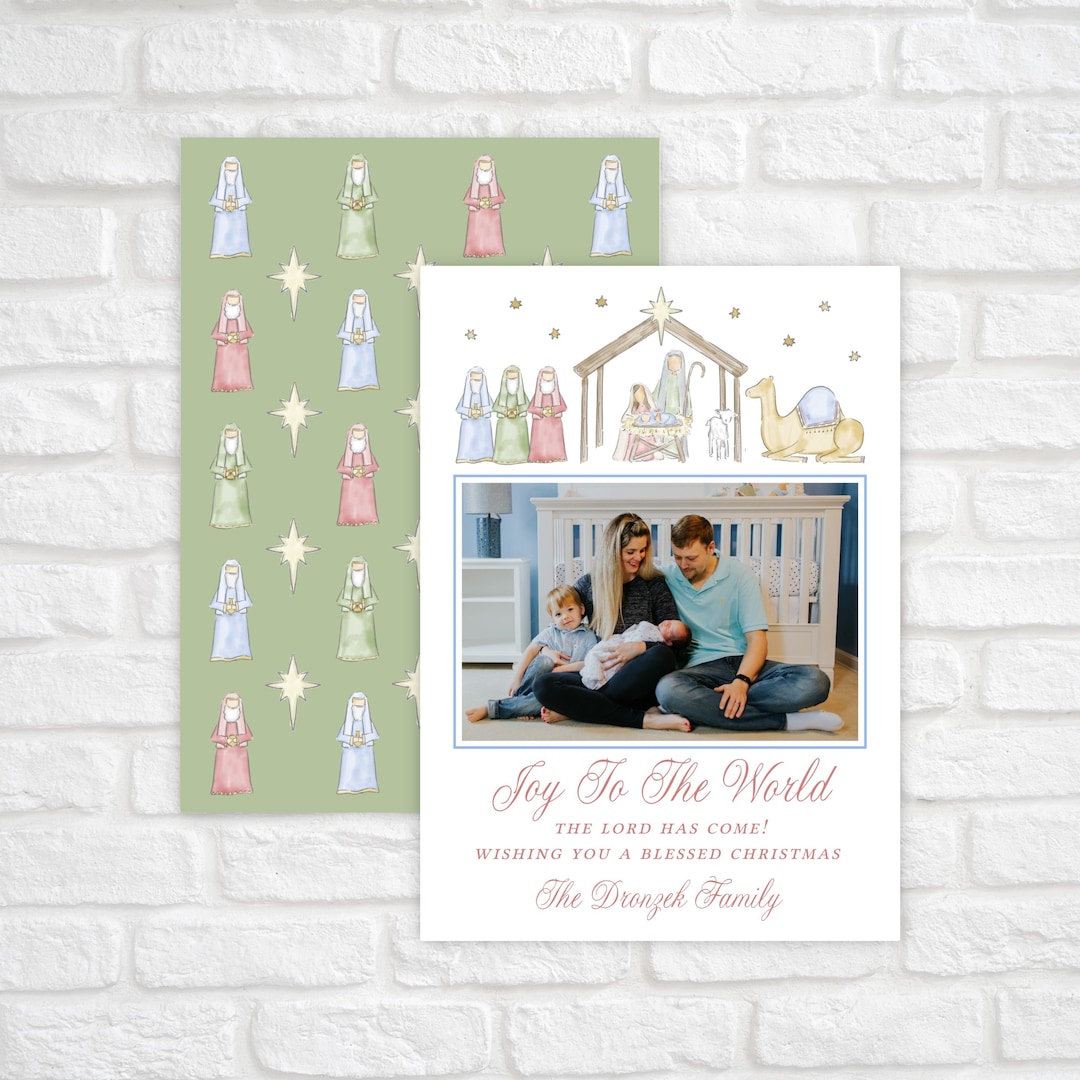 Nativity Scene Christmas Photo Card Template, Baby Announcement Christmas Card, Printable