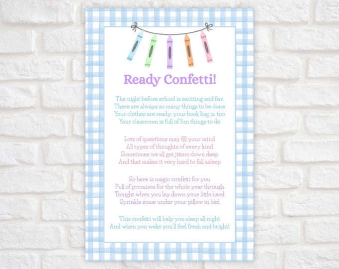 Ready Confetti Printable, First Day of School Tag, Back To School Tag,  Ready Confetti 1st Day of School Tag, Night Before First Day