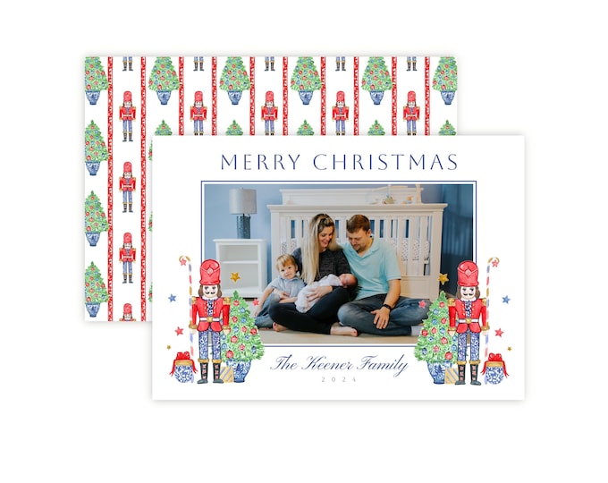 Printable Watercolor Nutcracker Crest Christmas Photo Card