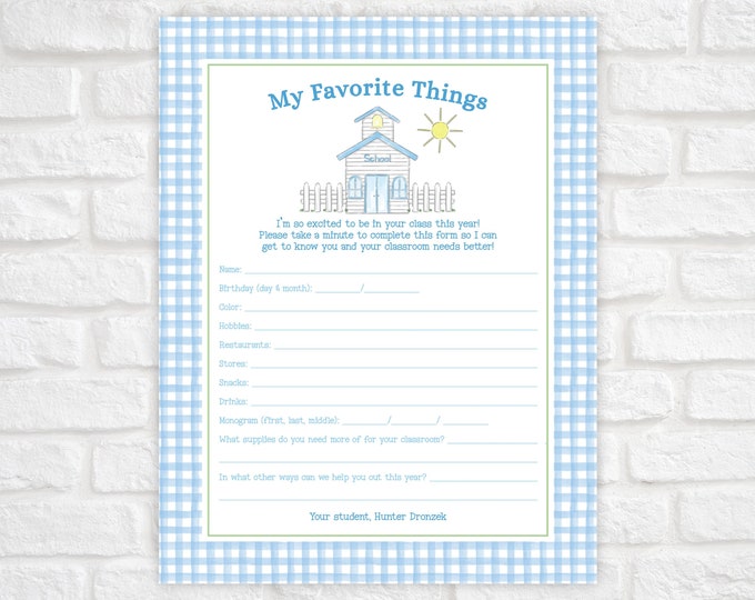School House Get to Know the Teacher Questionnaire