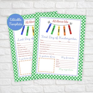 Printable All About Me Template, Last Day of School Memory Book. Editable Back to School Questionnaire, First Day of School Interview