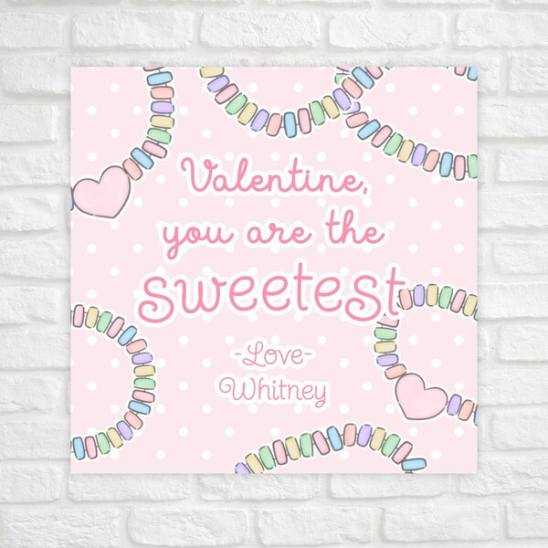 Printable Valentine Cards for Kids, Candy Heart Necklace Valentine Tag, Classroom Valentines for Preschool, Valentine's Day Gift Tag