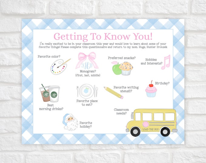 Get to Know the Teacher Questionnaire, Watercolor Teacher Favorite Things, Printable Get To Know Your Teacher, Back to School Survey