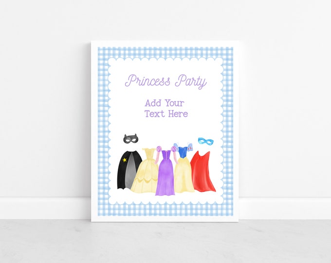 Printable 8x10 Princess Superhero Birthday Sign