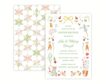 Printable Watercolor Easter Brunch Invitation, Classic Boy Rabbit Invitation, Easter Party Invite, Spring Egg Hunt Editable Template