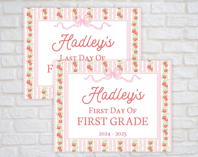 Printable Apple and Bow First/Last Day of School Sign