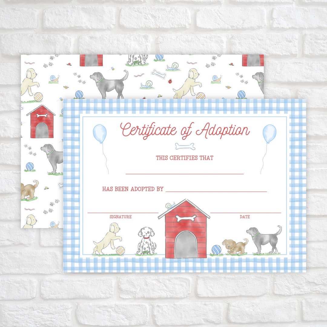 Printable Puppy Adoption Certificate, Adopt a Puppy Certificate, Puppy ...