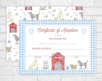 Printable Puppy Adoption Certificate, Adopt a Puppy Certificate, Puppy Birth Certificate, Puppy Party Favors, Snips and Snails Birthday
