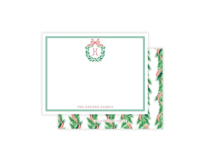 Candy Cane Bow and Wreath Holiday Notecards
