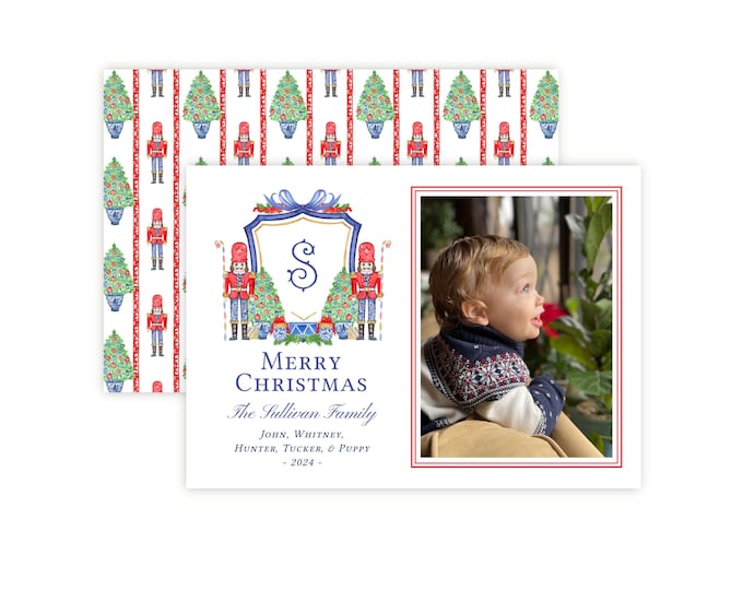 Printable Watercolor Nutcracker Crest Christmas Photo Card