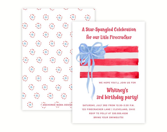 Printable American Flag with Bow Birthday Invitation