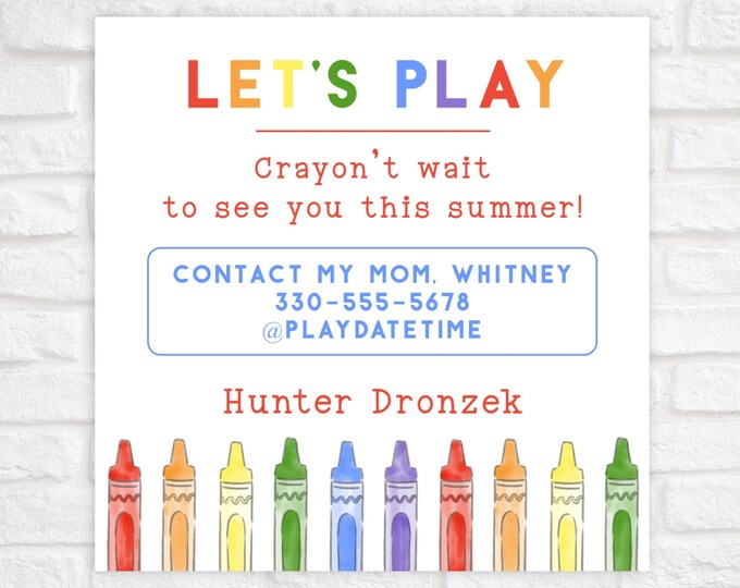 Printable End of School Tags for Kids, Play Date Calling Card, Summer Playdate Card, Play Date Business Card, Keep in Touch Contact Card