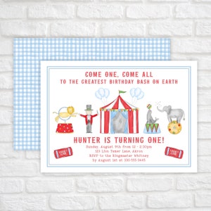 Circus Birthday Invitation, Carnival Birthday Invitation, The Greatest Birthday on Earth Party Invitation, Circus First Birthday