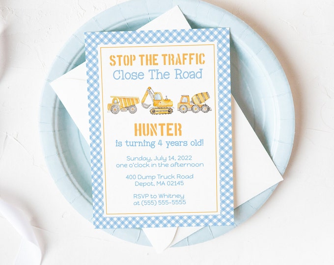 Construction Birthday Party Invitation for Kids, Editable 1st Birthday Construction Invitation for Boys or Girls, Dump Truck Birthday
