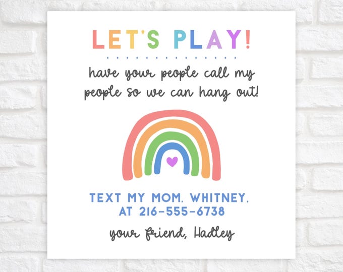 Printable End of School Tags for Kids, Play Date Calling Card, Summer Play Date Card, Play Date Business Card, Keep in Touch Contact Card