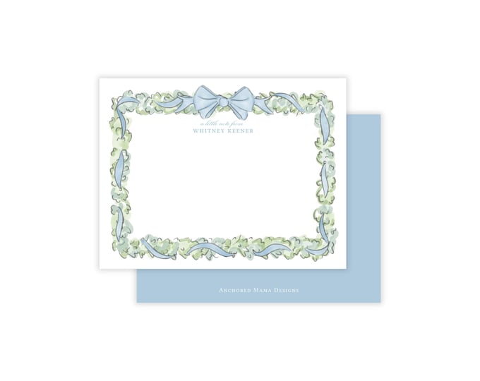 Blue Bow Garland Christmas Notecards