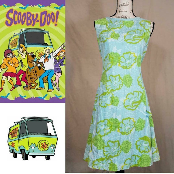 Fabulous vintage 1960s green and blue mod dress!