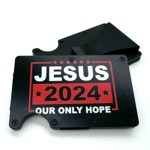 Cartera RFID y clip para billetes Jesus 2024 Our Only Hope / Impresión UV / Color negro