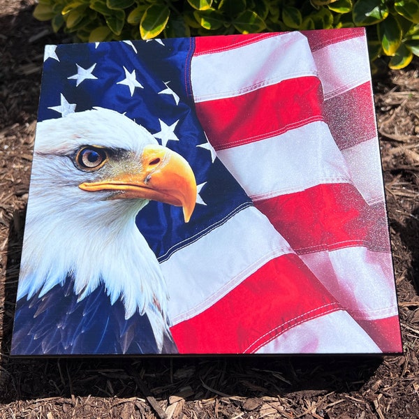 Cedar Lined Keepsake Box | Bald Eagle American Flag UV Printed (Permanent)