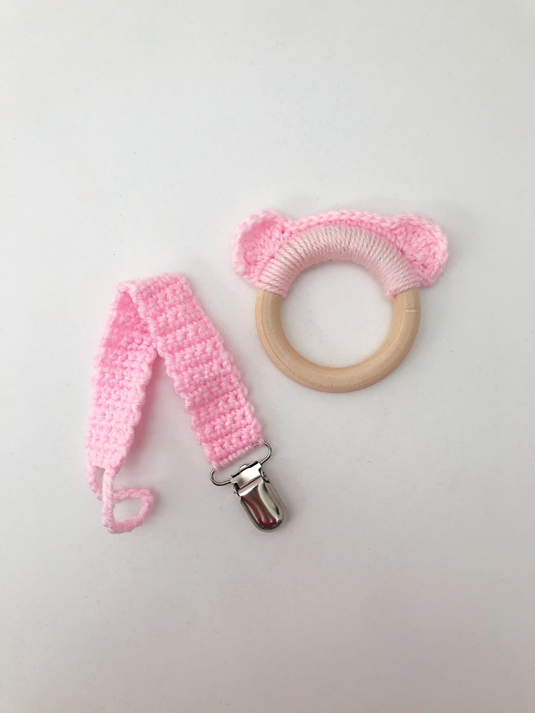Handmade Crochet Dummy/Pacifier Clip and Bear Teether/Teething Etsy