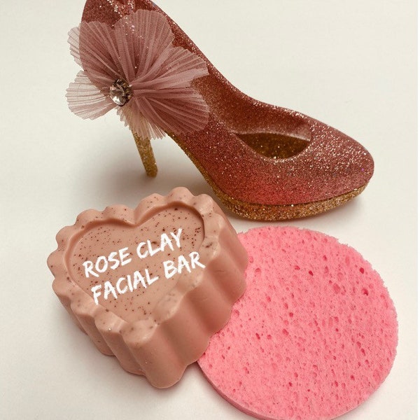 Rose Clay Facial Bar with Pink Facial Sponge