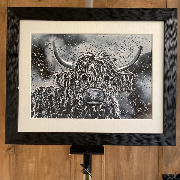 Highland Cow Print Black and White Etsy UK