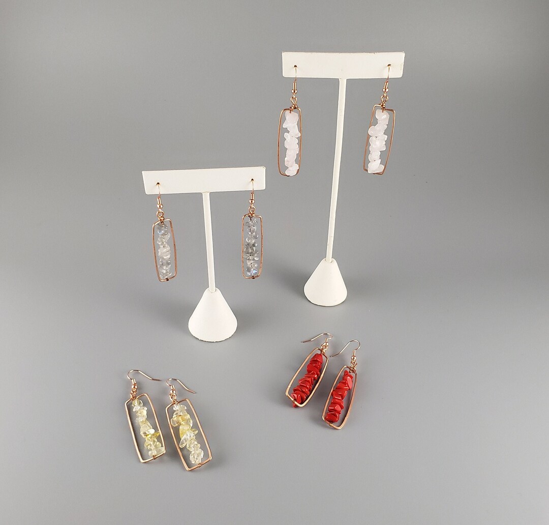 Hammered Drop Earrings With Semiprecious Stones Etsy